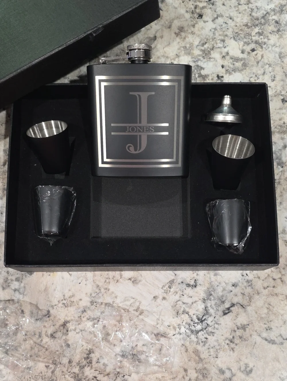 Black Stainless Steel Hip Flask Gift Set